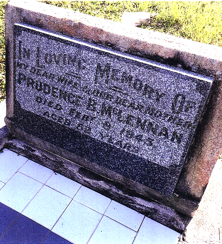 Photo of headstones/Prudence B McLennan d1945 Taree hdstn